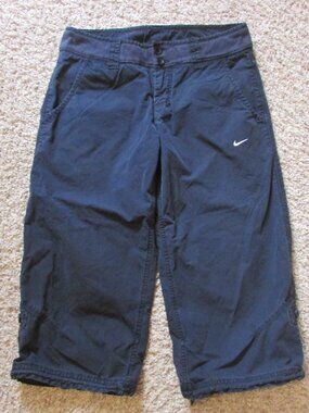 Nike Navy Blue Medium Capri Pants Zip Fly Drawstring Roll Tab Cuffs Heavier
